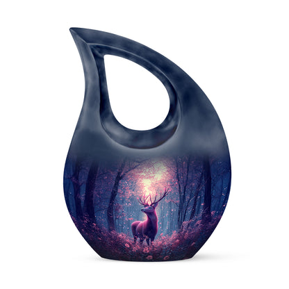 Blue Breathtaking Deer Memorial Urn for Ashes - 10-inch, 200 cu in - Yatskia