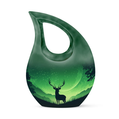 Personalized Green Deer Cremation Urns for Ashes - Peaceful 10-inch - Yatskia