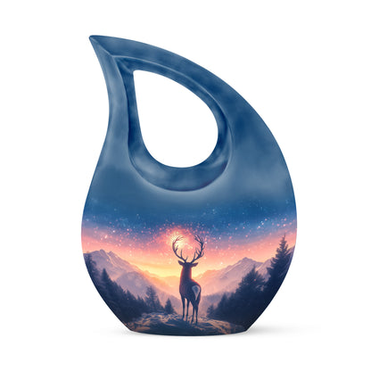 Blue Comforting Deer Memorial Urn for Ashes - 10-inch, 200 cu in - Yatskia