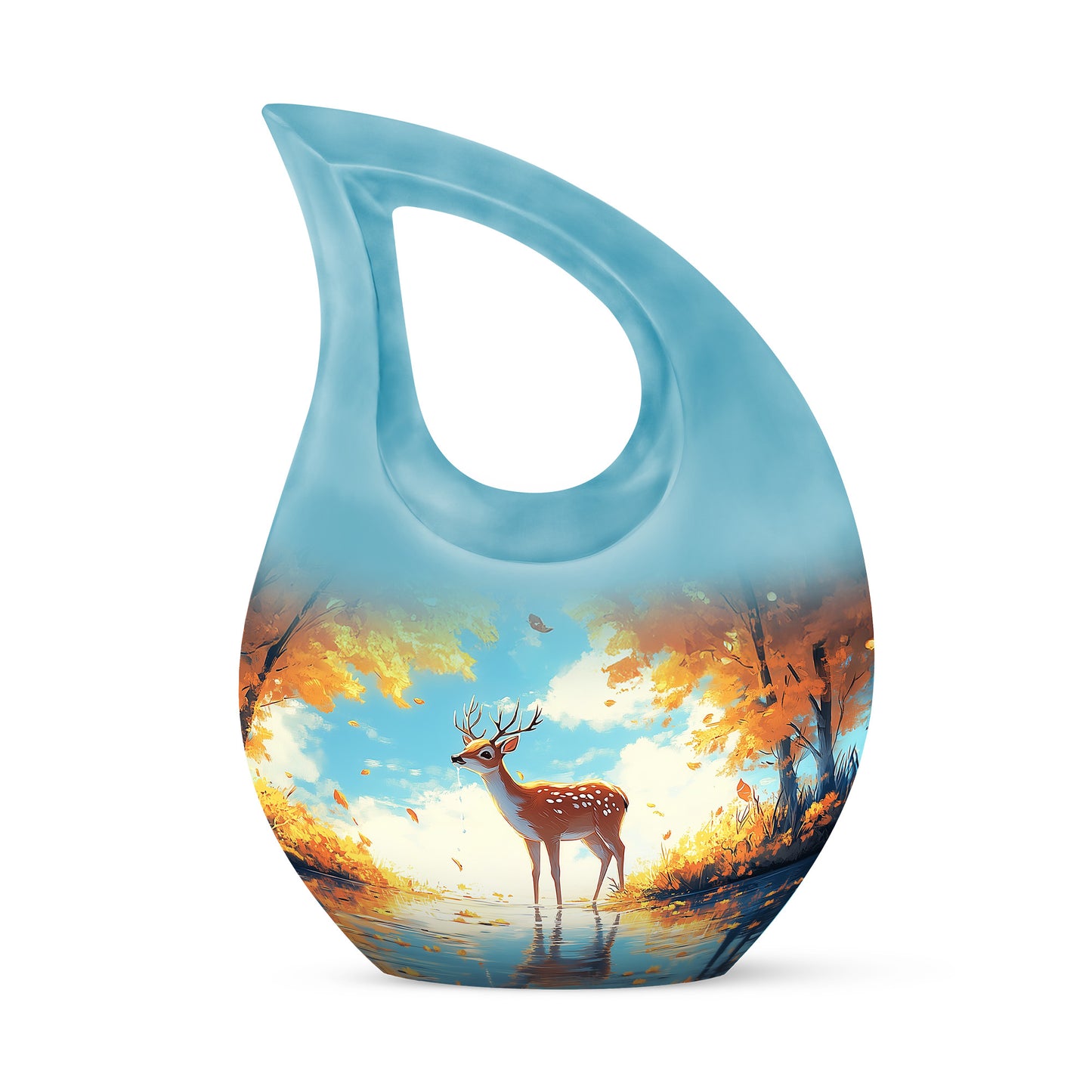Everlasting Teal Deer Devotion Urn for Human Ashes - 10-inch, 200 cu in - Yatskia
