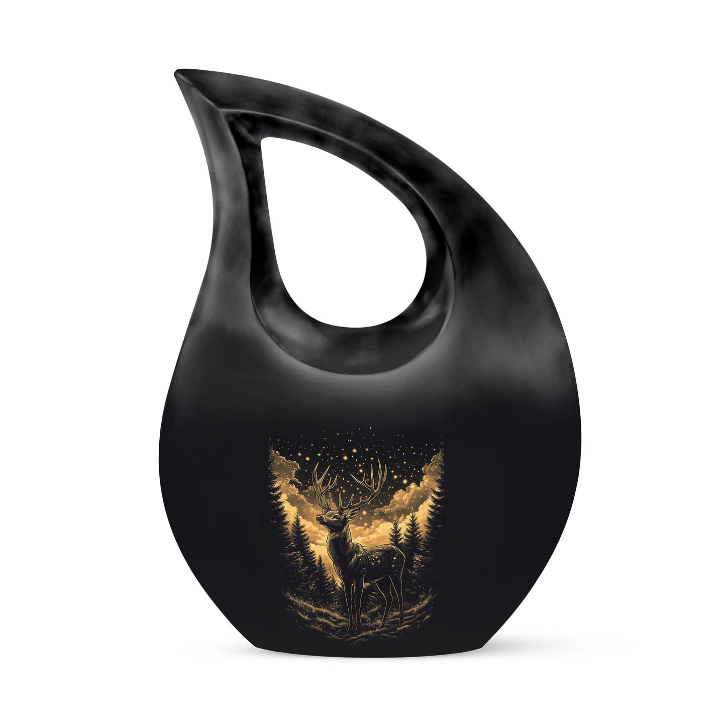Distinguished Black Deer Cremation Urn for Ashes - 10-inch, 200 cu in - Yatskia