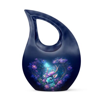 Blue Breathtaking Deer Memorial Urn for Ashes - 10-inch, 200 cu in - Yatskia