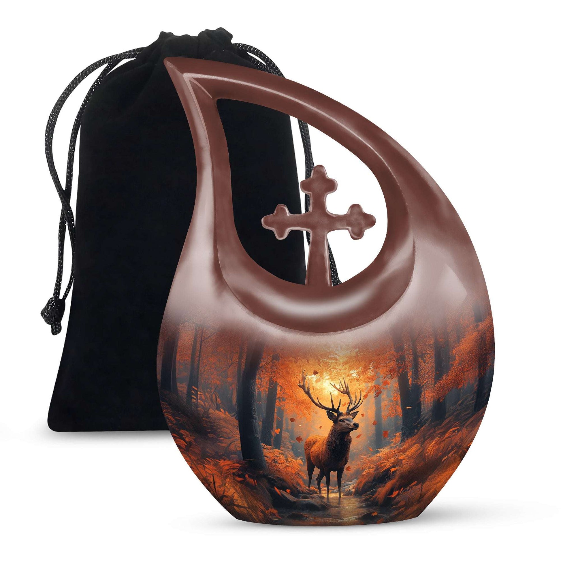Deer Cremation Urn For Mom – Autumn Forest Tribute Urn For Female