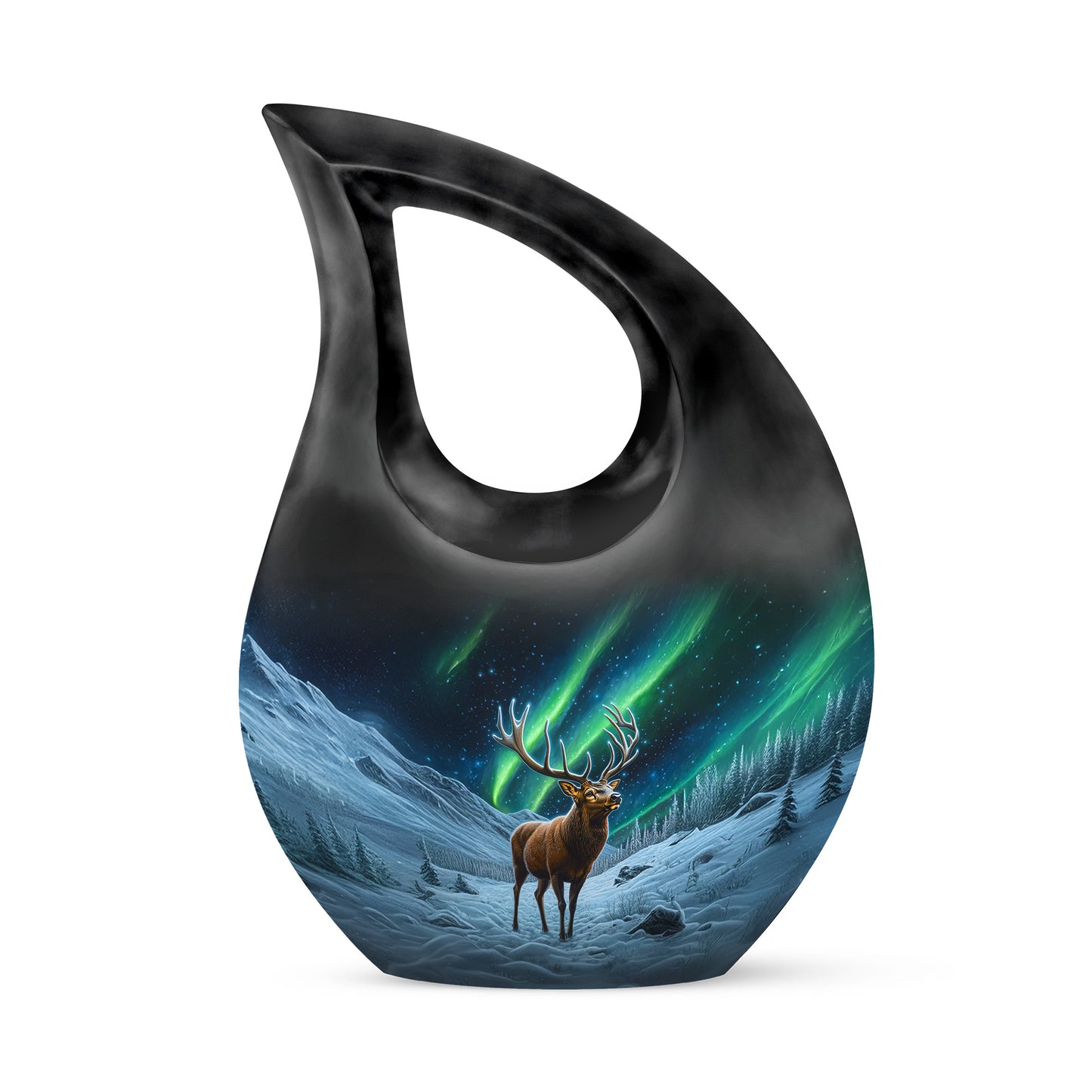 Black Treasured Deer Cremation Urns for Human Ashes - 10-inch, 200 cu in - Yatskia