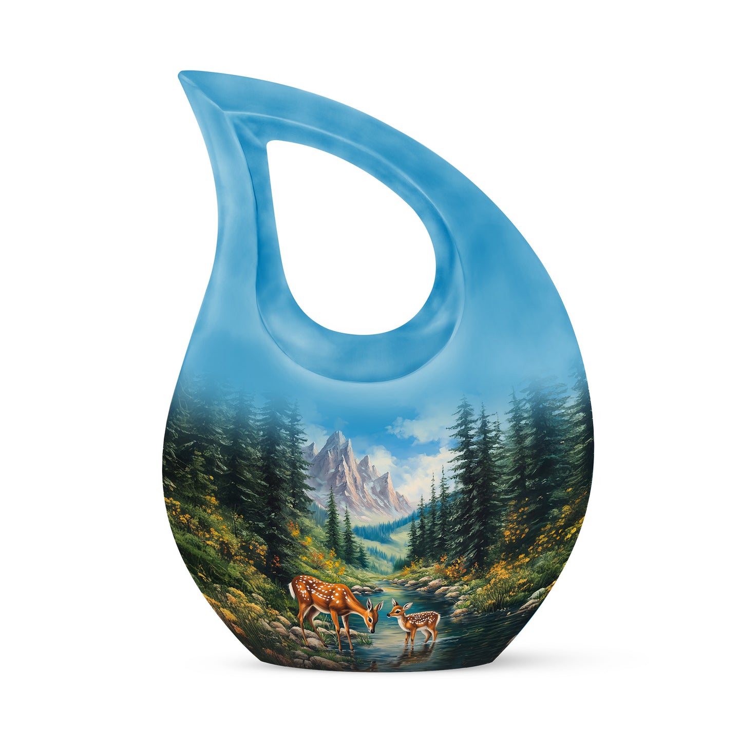 Personalized Blue Steadfast Deer Cremation Urns for Human Ashes - 10-inch, 200 cu in - Yatskia