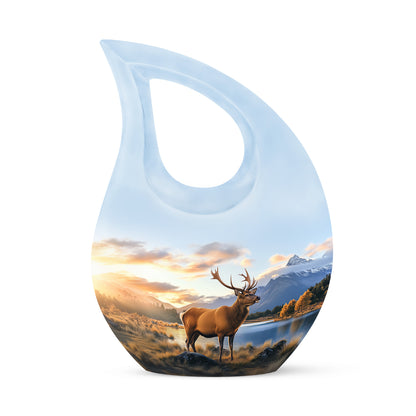 Personalized Blue Steadfast Deer Cremation Urns for Human Ashes - 10-inch, 200 cu in - Yatskia