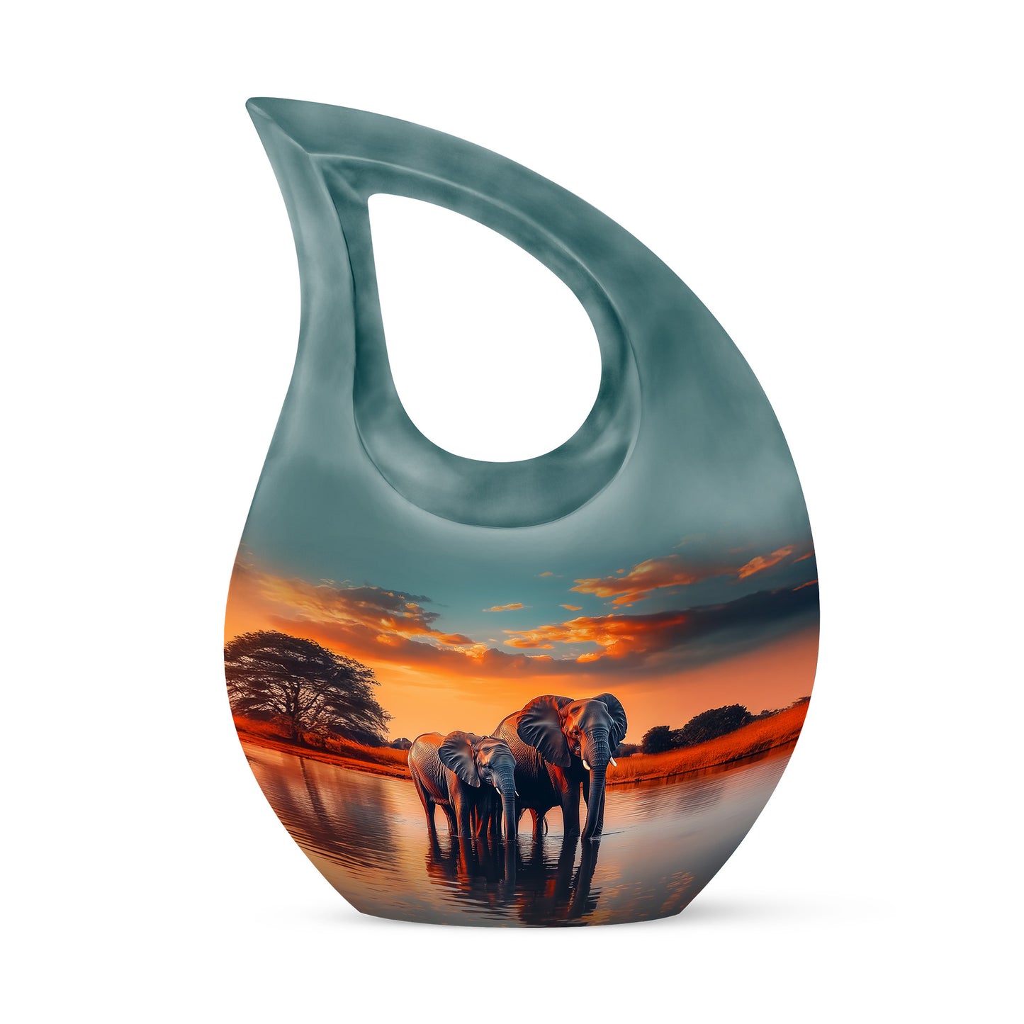 Teal Stately Elephant Cremation Urns for Human Ashes - 10-inch, 200 cu in - Yatskia