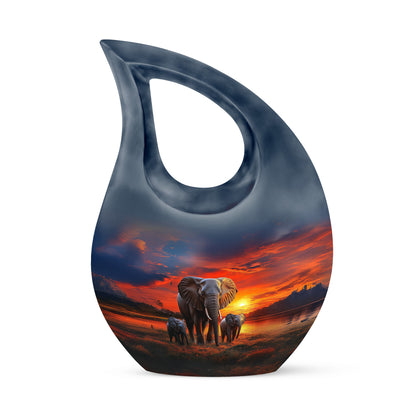 Blue Stately Elephant Cremation Urns for Human Ashes - 10-inch, 200 cu in - Yatskia