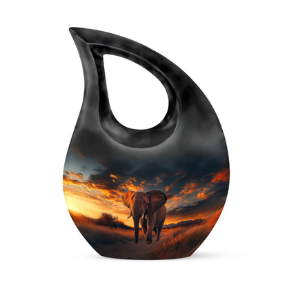 Black Beloved Elephant Cremation Urns for Human Ashes - 10-inch, 200 cu in - Yatskia