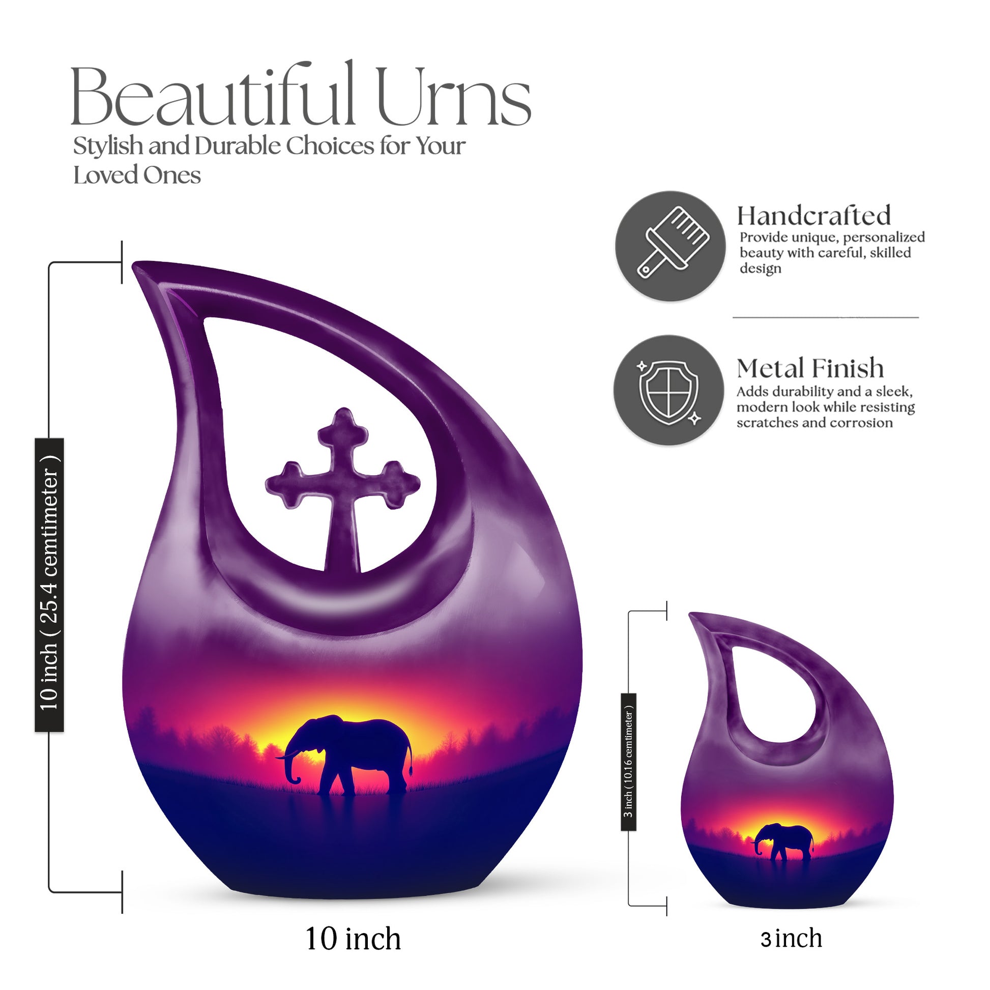 Petal Pink Elephant Cremation Urn back view with polished surface - devotional cross-drop elephant engraving - mini keepsake memorial for portion of cremation ashes