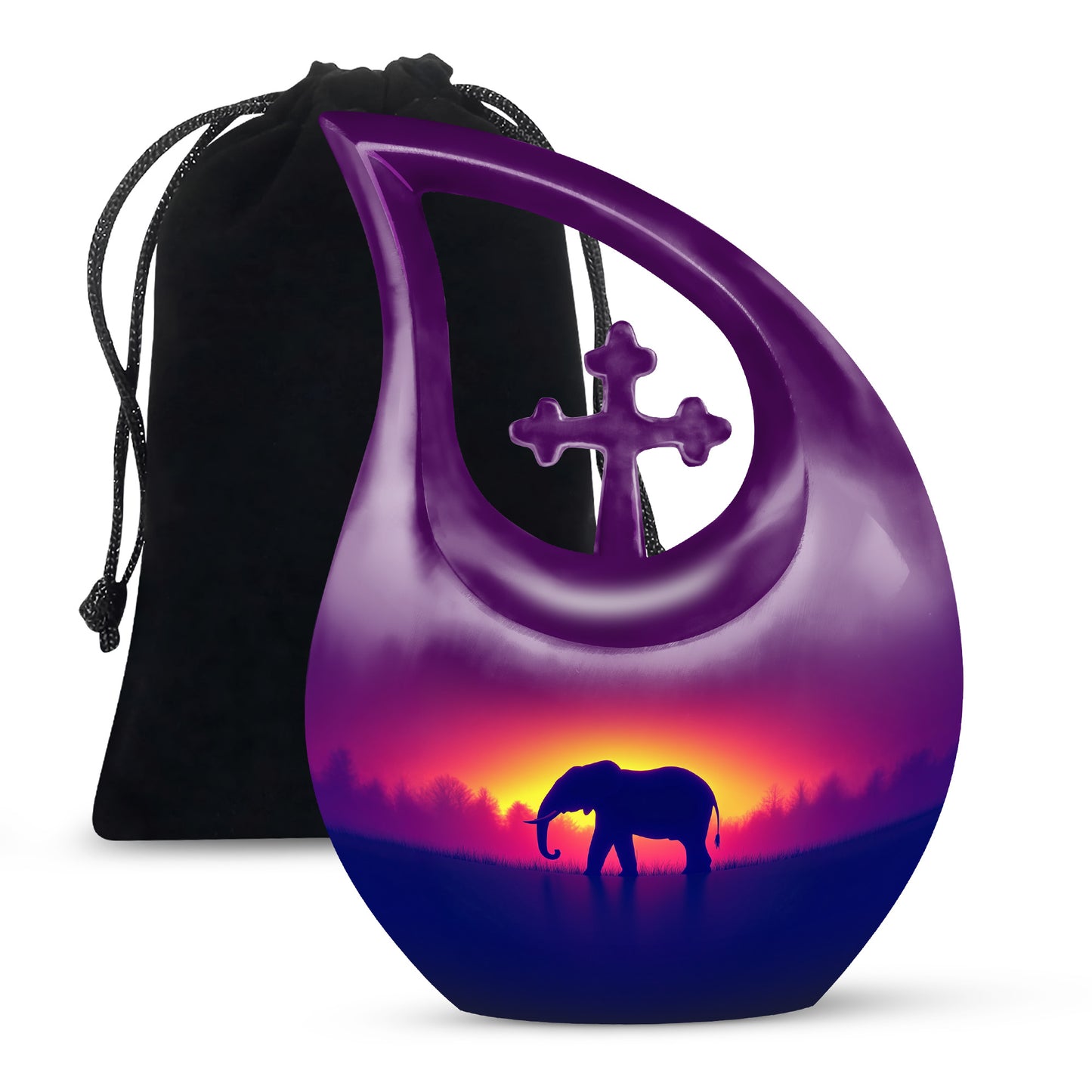 Blush Pink Elephant Cremation Urn top-down view of secure threaded lid - sacred cross merged with elephant motif on metal - full-size 10 inch 200 cubic inch adult cremation urn