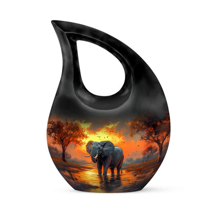 Gold Comforting Elephant Memorial Urn for Ashes - 10-inch, 200 cu in - Yatskia