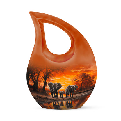 Graceful Gold Elephant Memorial Urn for Human Ashes - 10-inch, 200 cu in - Yatskia