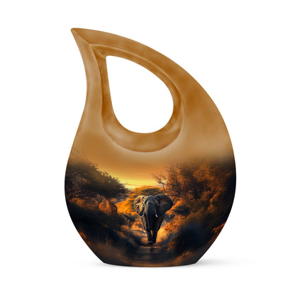 Personalized Gold Revered Elephant Cremation Urns for Human Ashes - 10-inch, 200 cu in - Yatskia