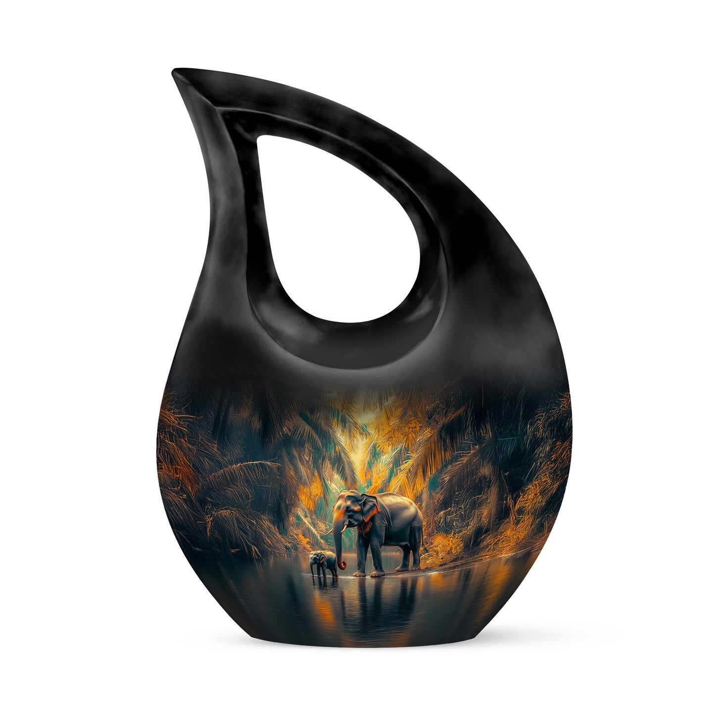 Teal Serene Elephant Memorial Urn for Ashes - 10-inch, 200 cu in - Yatskia