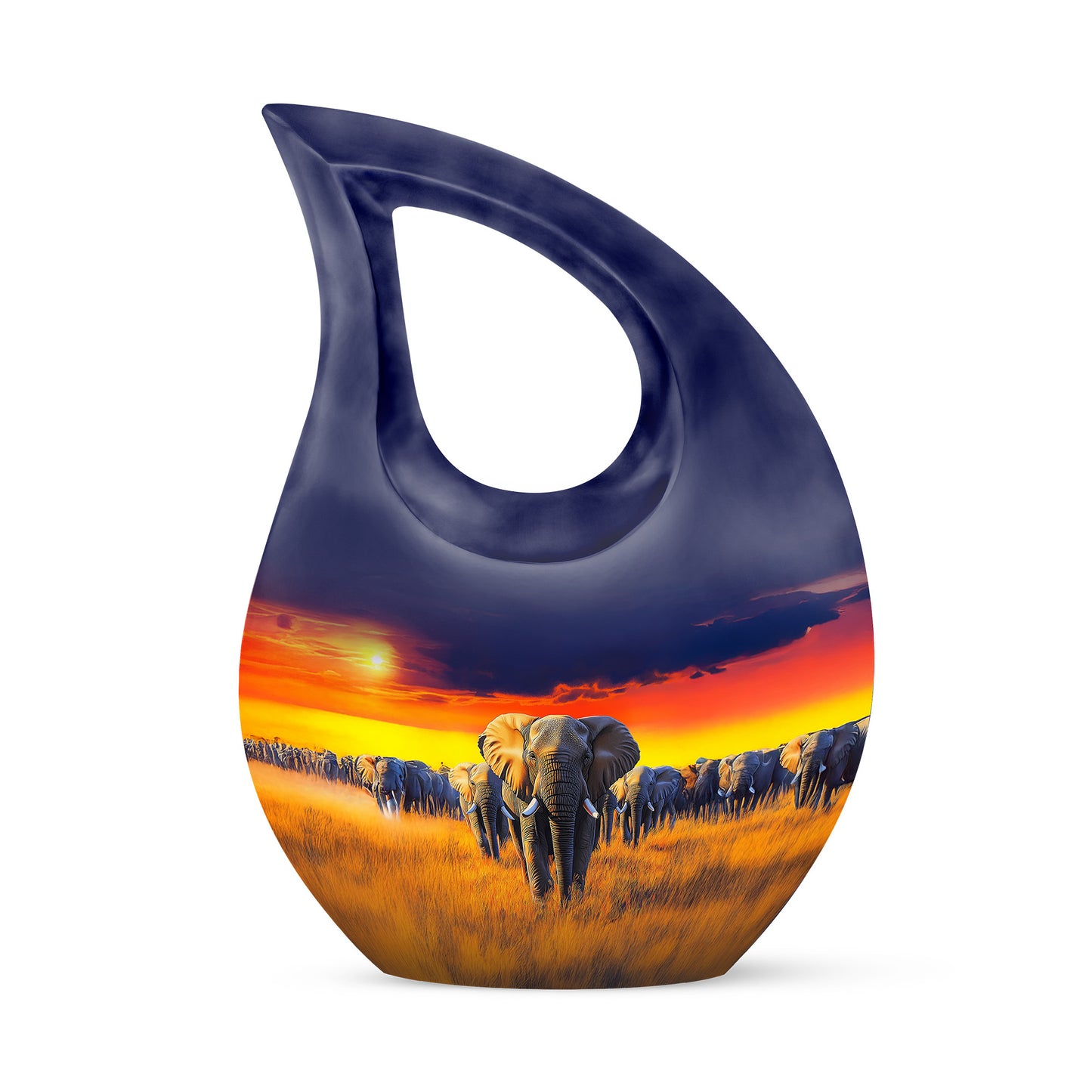 Blue Stately Elephant Cremation Urns for Human Ashes - 10-inch, 200 cu in - Yatskia
