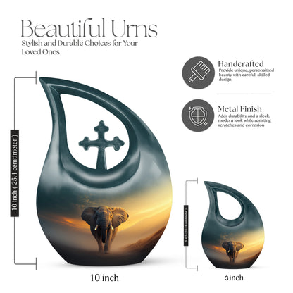 Onyx Black Elephant Cremation Urn back view with polished surface - devotional cross-drop elephant engraving - mini keepsake memorial for portion of cremation ashes