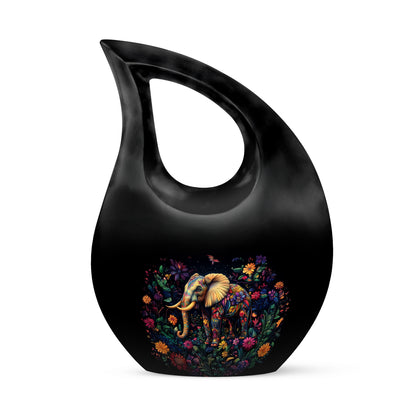 Luminous Black Elephant Honor Urn for Human Ashes - 10-inch, 200 cu in - Yatskia