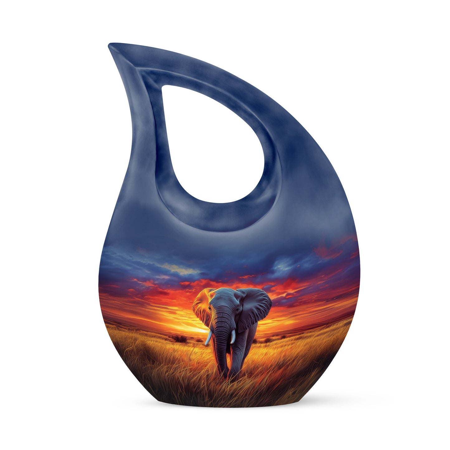 Personalized Blue Steadfast Elephant Cremation Urns for Human Ashes - 10-inch, 200 cu in - Yatskia