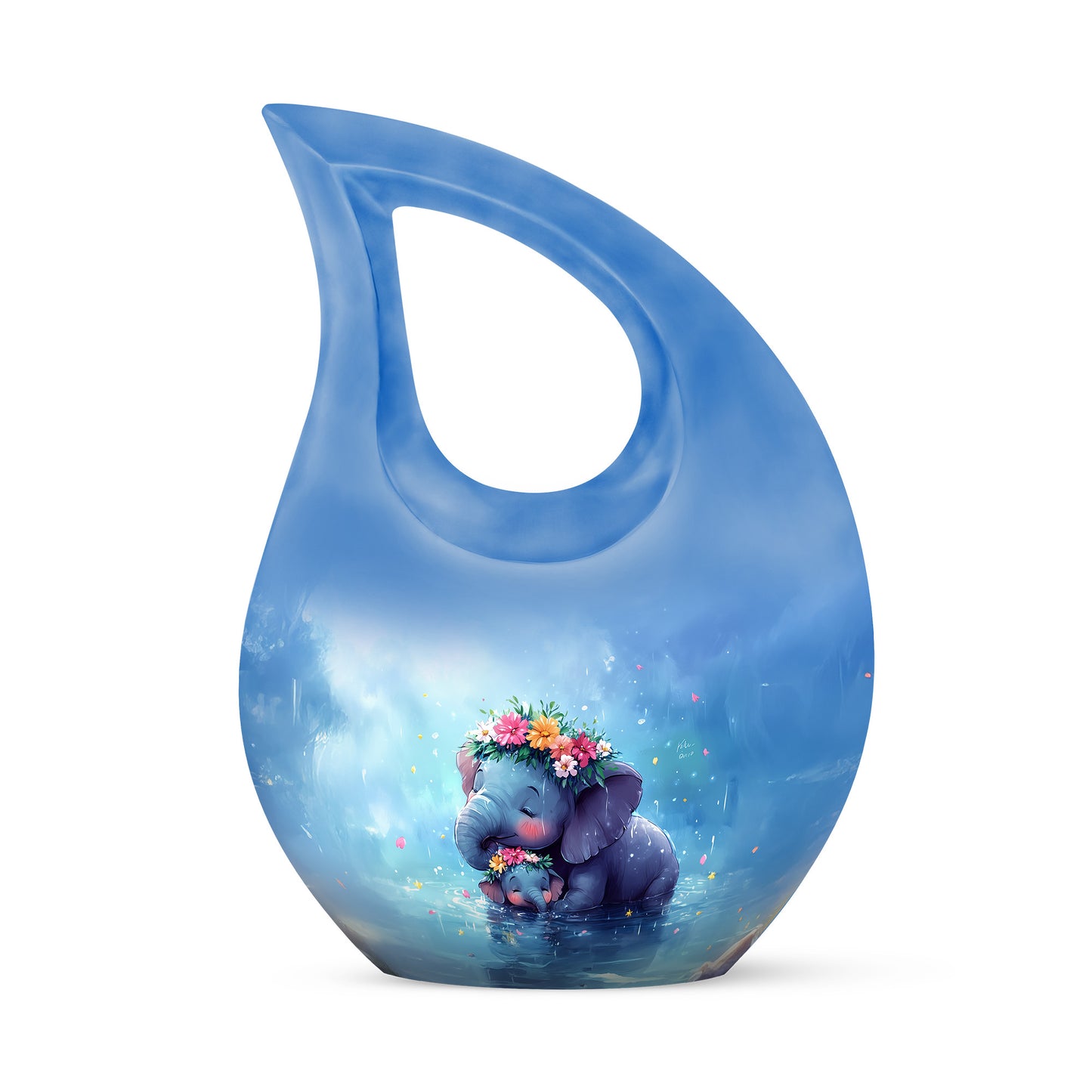 Blue Beloved Elephant Cremation Urns for Human Ashes - 10-inch, 200 cu in - Yatskia