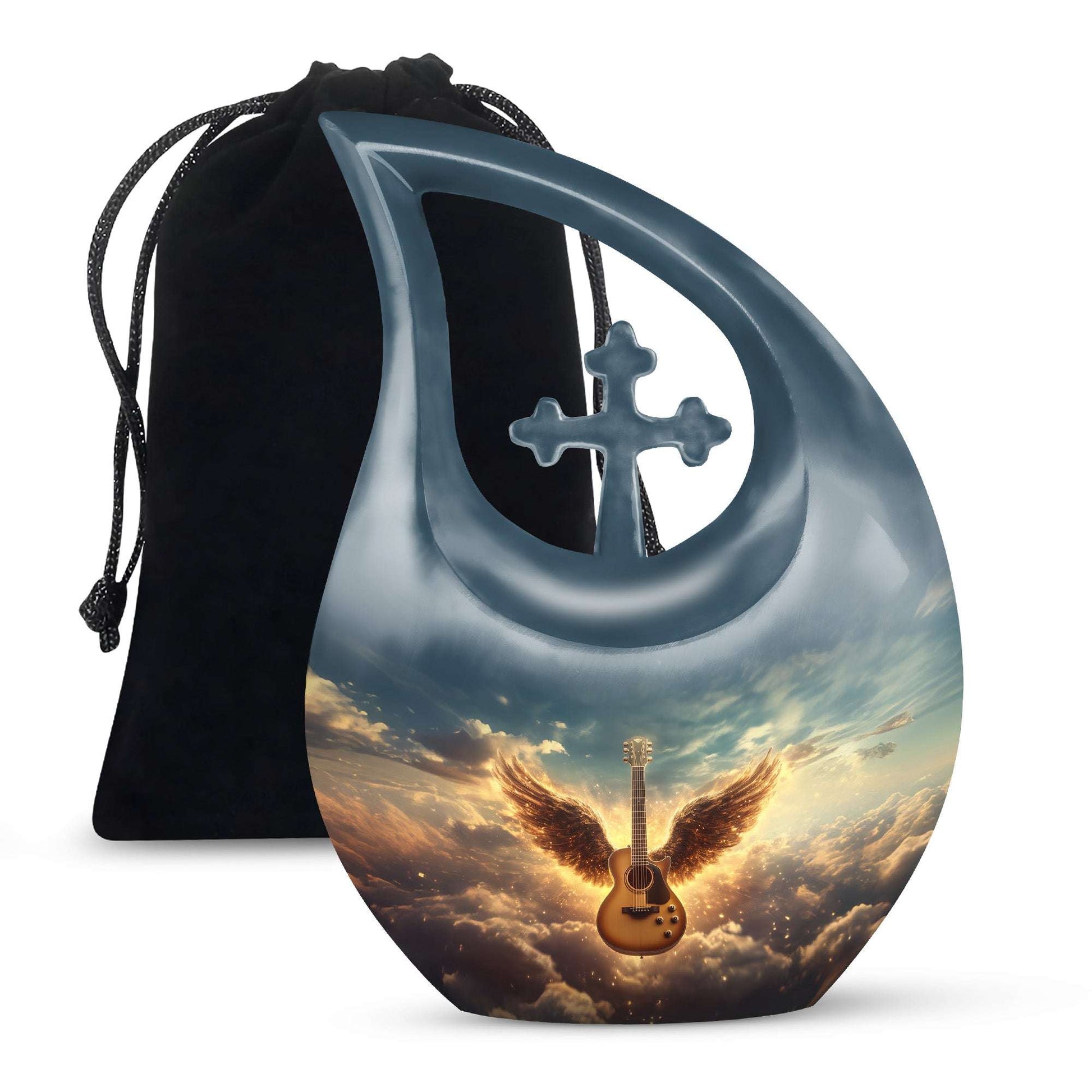 Guitar Cremation Urn for funeral  – Angel Wings Memorial Urn for Ashes