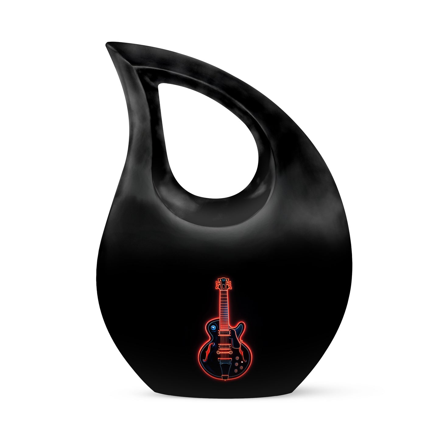 Stunning Black Guitar Devotion Urn for Human Ashes - 10-inch, 200 cu in - Yatskia