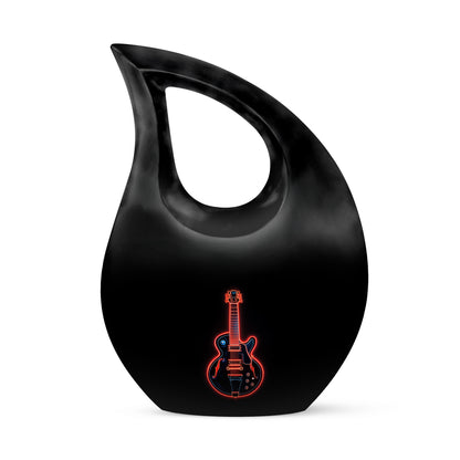 Stunning Black Guitar Devotion Urn for Human Ashes - 10-inch, 200 cu in - Yatskia