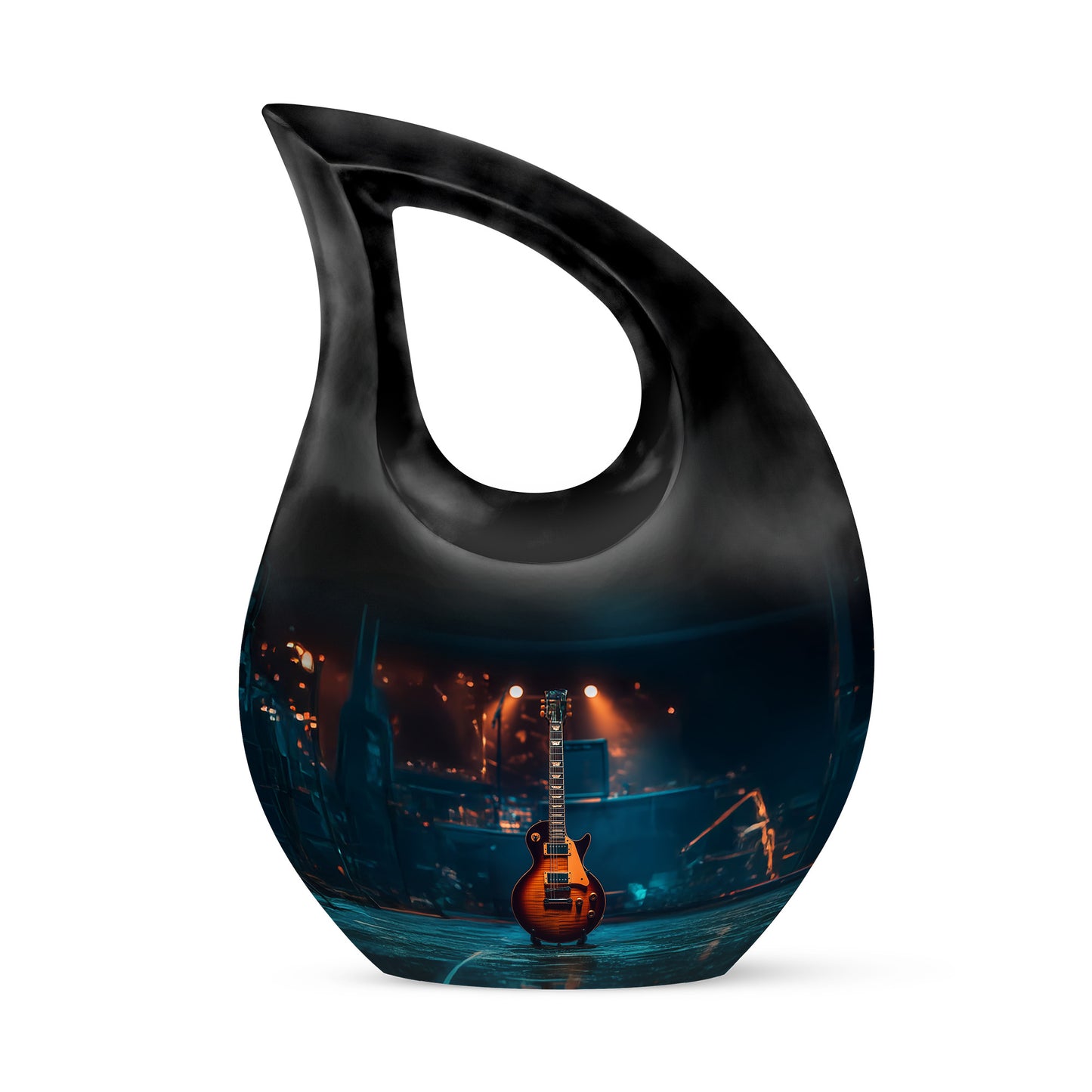 Inspiring Black Guitar Promise Urn for Human Ashes - 10-inch, 200 cu in - Yatskia