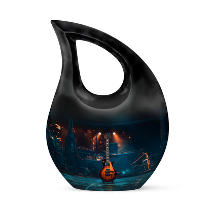 Inspiring Black Guitar Promise Urn for Human Ashes - 10-inch, 200 cu in - Yatskia
