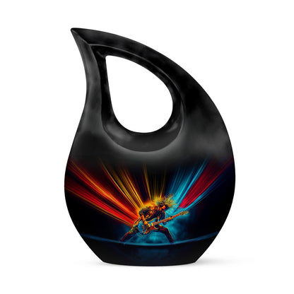 Inspiring Black Guitar Commemoration Urn for Human Ashes - 10-inch, 200 cu in - Yatskia