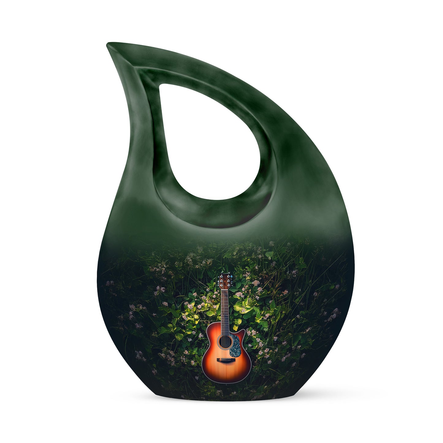 Graceful Green Guitar Heritage Urn for Human Ashes - 10-inch, 200 cu in - Yatskia