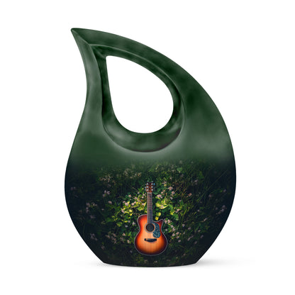 Graceful Green Guitar Heritage Urn for Human Ashes - 10-inch, 200 cu in - Yatskia