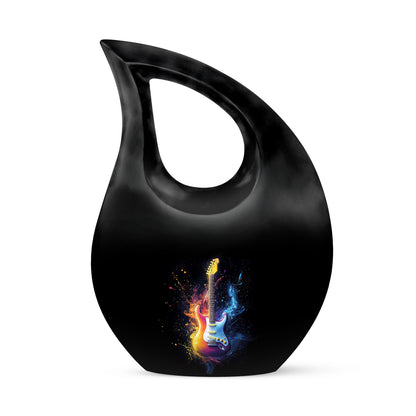 Luminous Black Guitar Reflection Urn for Human Ashes - 10-inch, 200 cu in - Yatskia