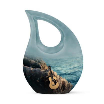 Dignified Teal Guitar Cremation Urn for Ashes - 10-inch, 200 cu in - Yatskia