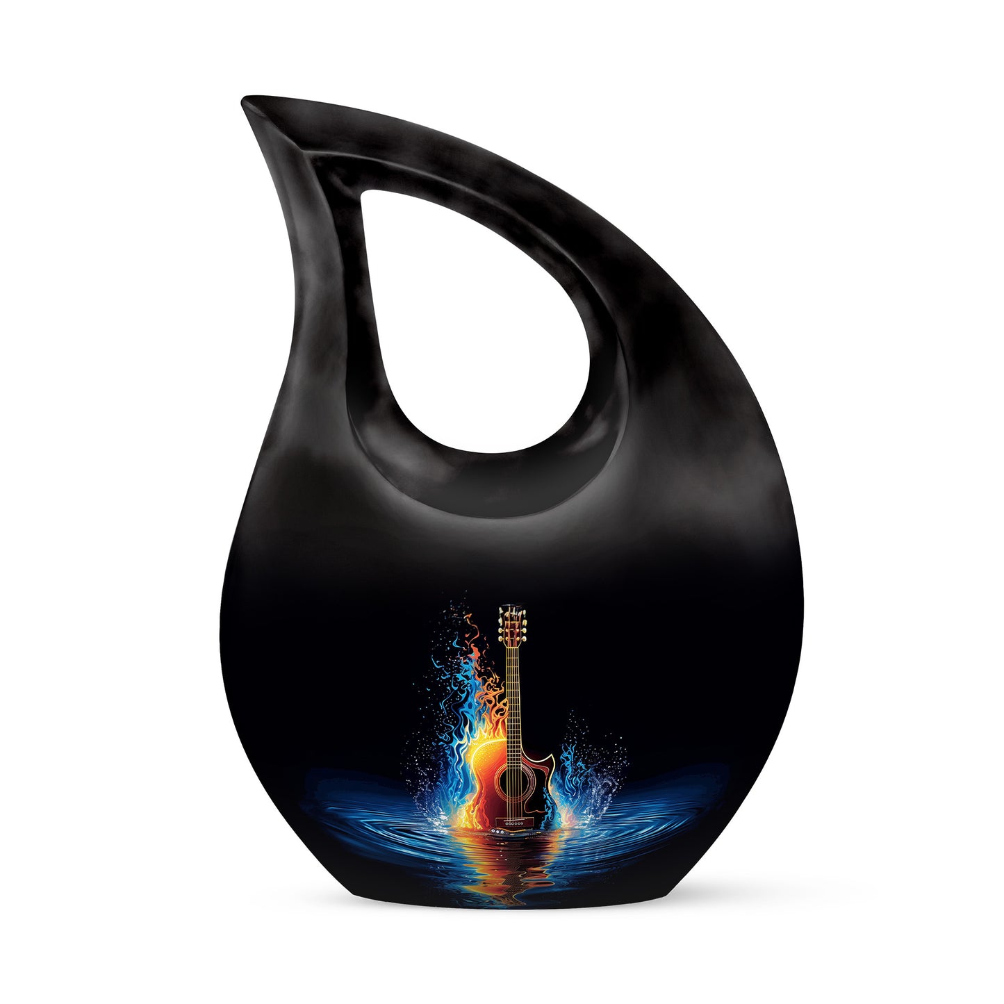 Lustrous Guitar Cremation Urns for Human Ashes - Black 10-inch - Yatskia