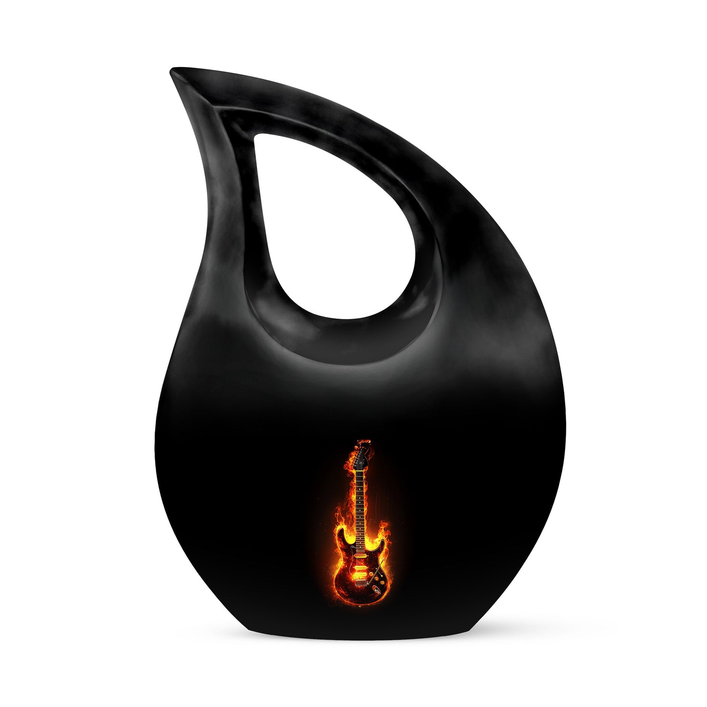 Luminous Black Guitar Benediction Urn for Human Ashes - 10-inch, 200 cu in - Yatskia
