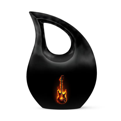 Luminous Black Guitar Benediction Urn for Human Ashes - 10-inch, 200 cu in - Yatskia