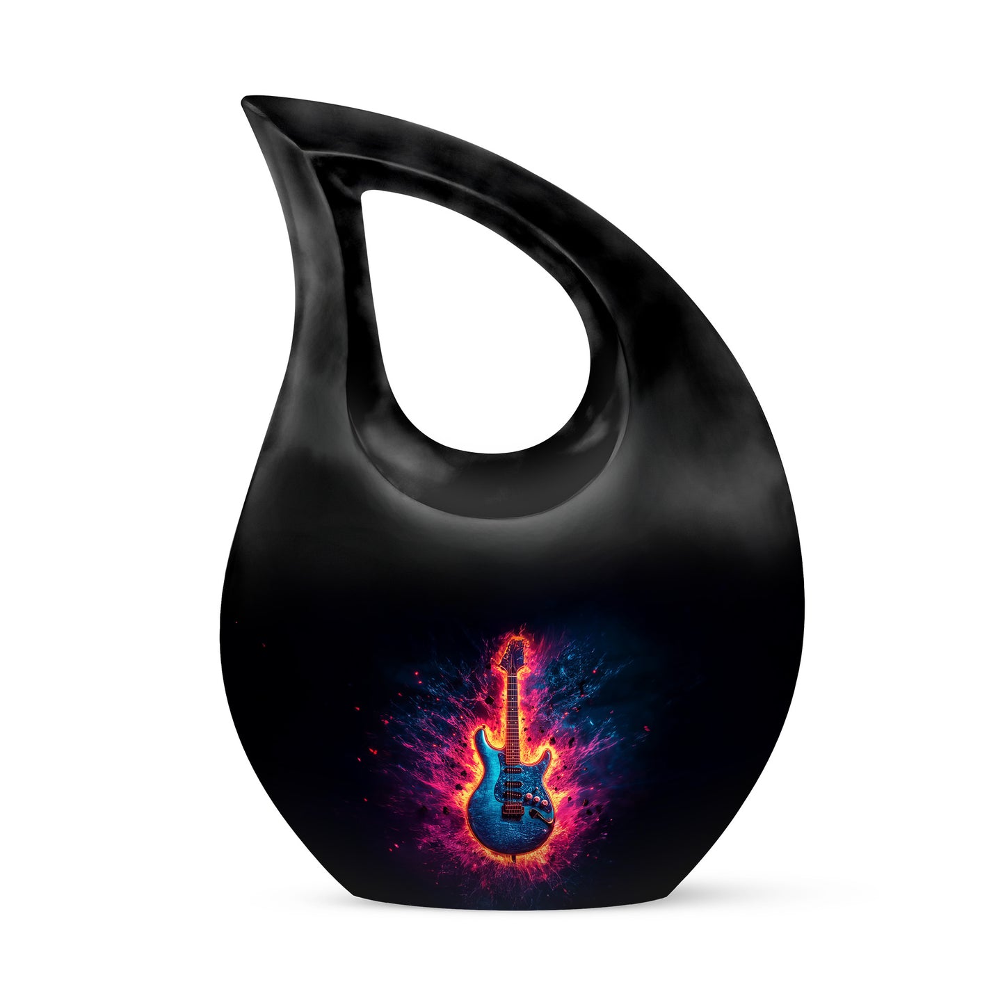 Blessed Guitar Cremation Urns for Human Ashes - Black 10-inch - Yatskia