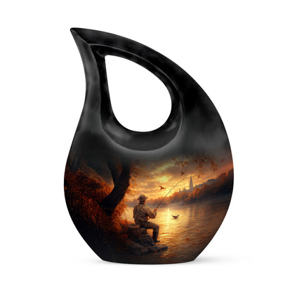 Gold Resounding Fishing Memorial Urn for Ashes - 10-inch, 200 cu in - Yatskia