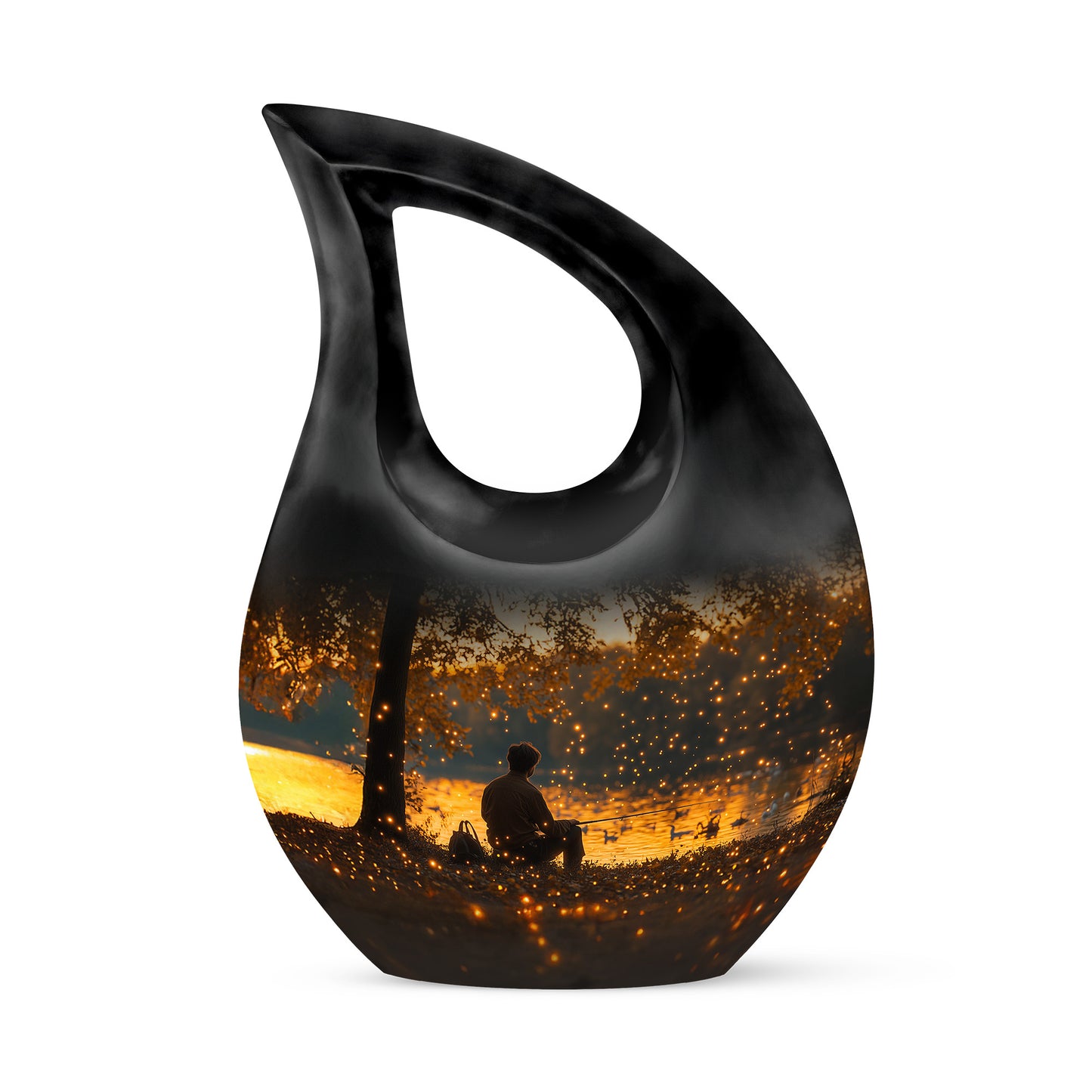 Personalized Gold Steadfast Fishing Cremation Urns for Human Ashes - 10-inch, 200 cu in - Yatskia