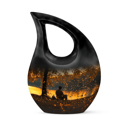 Personalized Gold Steadfast Fishing Cremation Urns for Human Ashes - 10-inch, 200 cu in - Yatskia