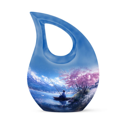 Blue Venerable Fishing Cremation Urns for Human Ashes - 10-inch, 200 cu in - Yatskia