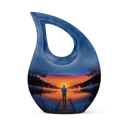 Personalized Blue Revered Fishing Cremation Urns for Human Ashes - 10-inch, 200 cu in - Yatskia