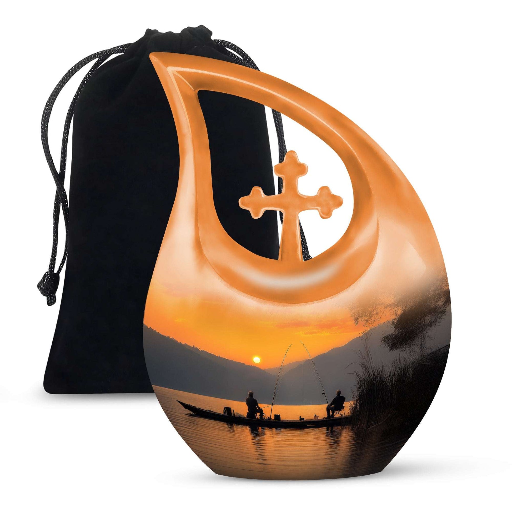 Fishing Yellow Cremation Urn for Ashes – Sunset Lake Large Cremation Urns