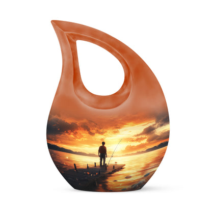 Gold Fishing Remembrance Cremation Urns for Human Ashes - 10-inch, 200 cu in - Yatskia