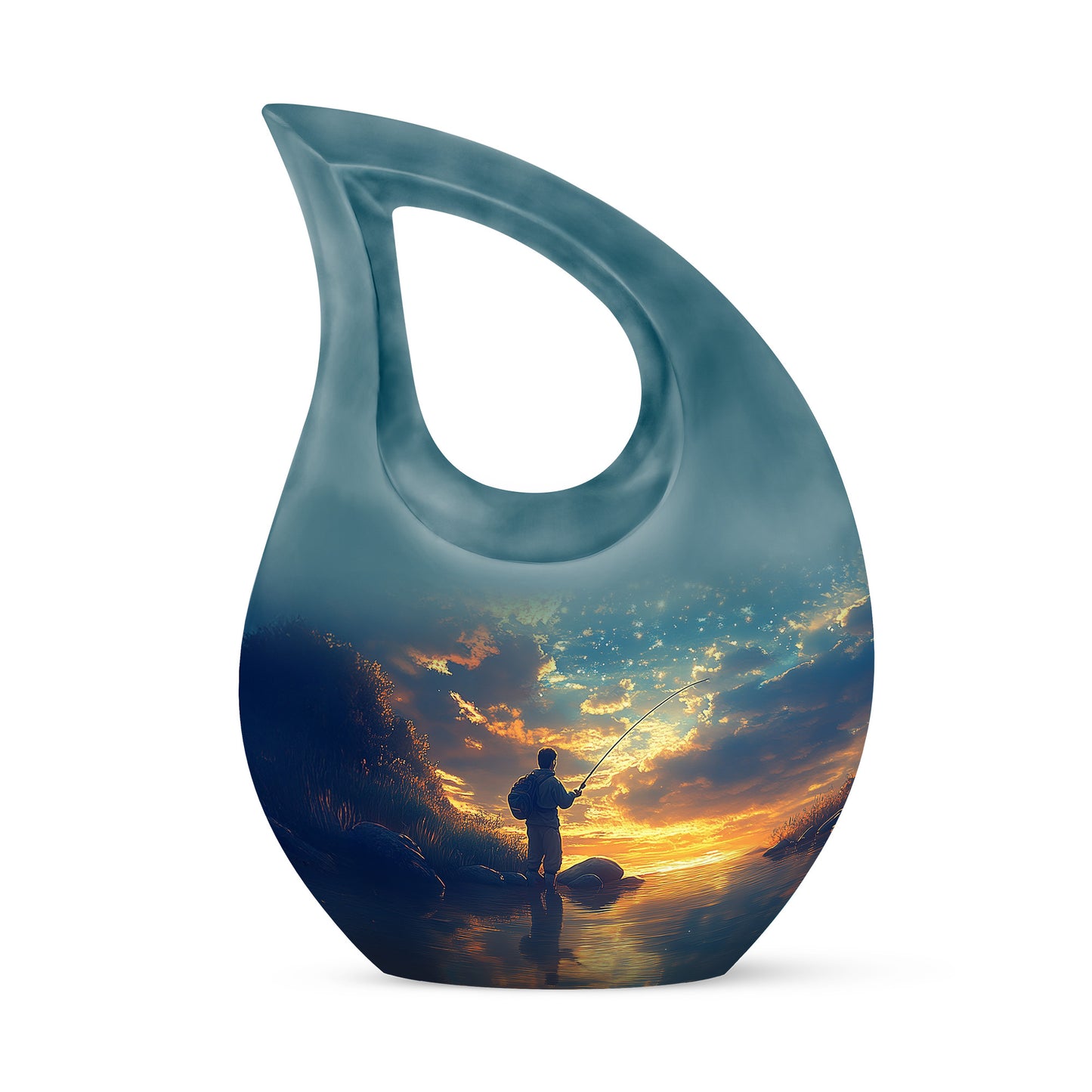Blue Comforting Fishing Memorial Urn for Ashes - 10-inch, 200 cu in - Yatskia