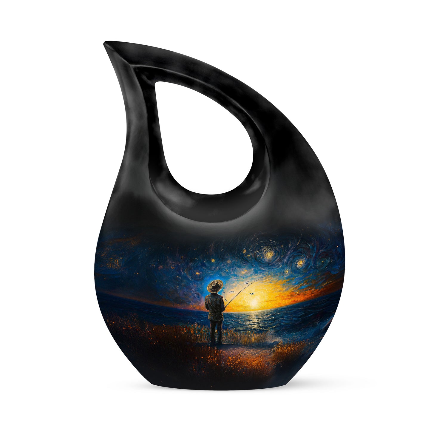 Personalized Blue Steadfast Fishing Cremation Urns for Human Ashes - 10-inch, 200 cu in - Yatskia