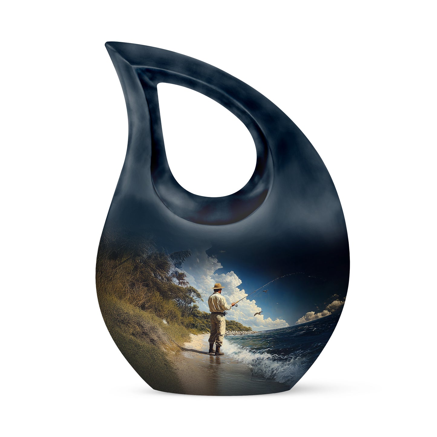 Blue Fishing Promise Cremation Urns for Human Ashes - 10-inch, 200 cu in - Yatskia