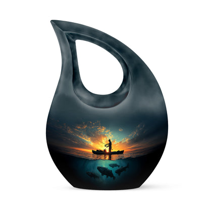 Blue Fishing Commemoration Cremation Urns for Human Ashes - 10-inch, 200 cu in - Yatskia
