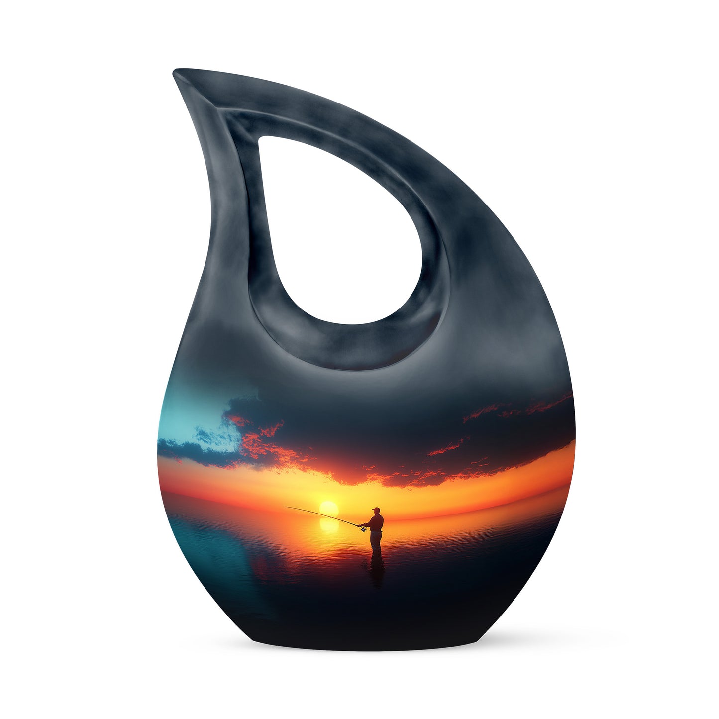 Blue Comforting Fishing Memorial Urn for Ashes - 10-inch, 200 cu in - Yatskia
